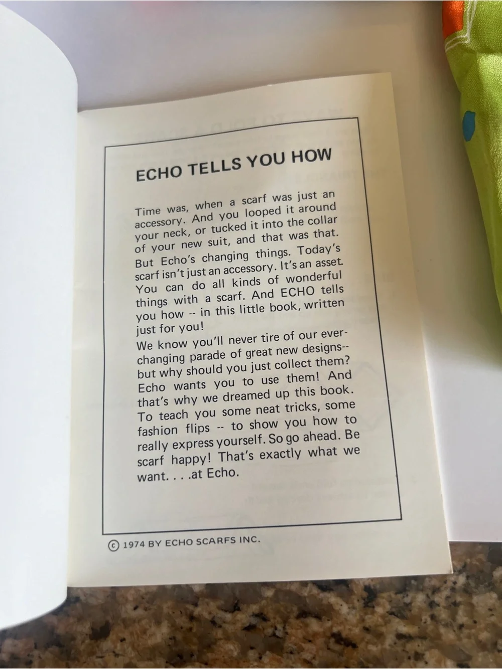 Vintage scarves by Echo  one large square and one long - with booklet